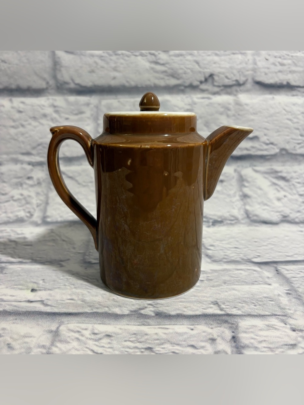 Vintage Fraunfelter brown glazed ceramic small teapot w lid